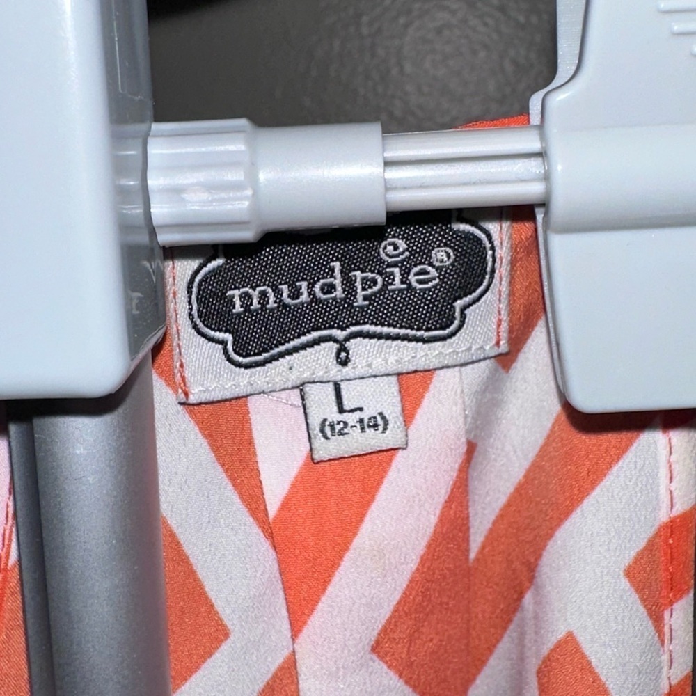 Mud Pie Orange White Geometric Dress Navy Trim - Picture 5 of 5